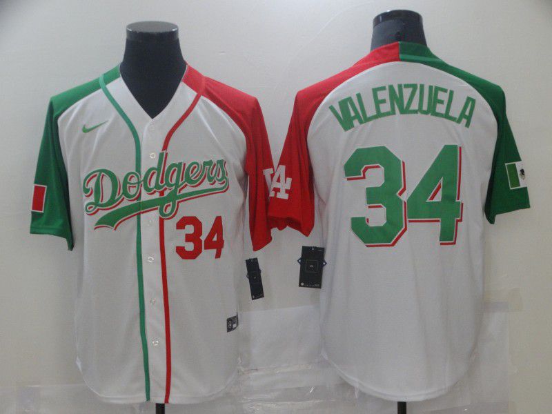 Men Los Angeles Dodgers #34 Valenzuela White green Game Nike 2021 MLB Jerseys